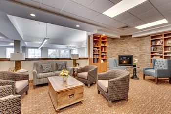 Library lounge with fireplace